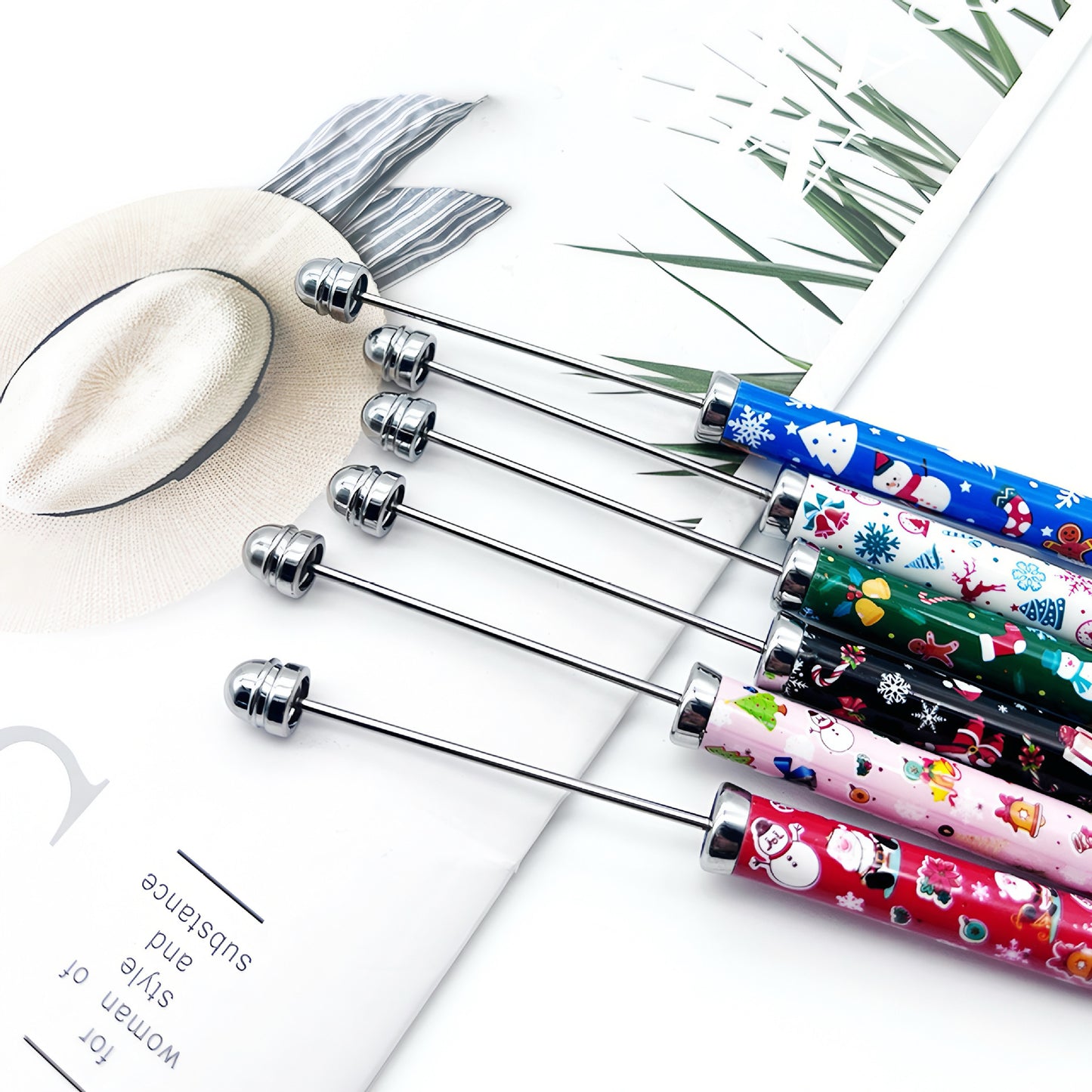 DIY Christmas bead pen, creative heat transfer flower film pattern handmade personalized beaded ballpoint pen spot wholesale
