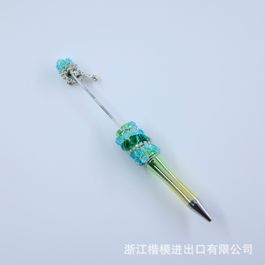 Popular DIY pearl flower bead pen handmade patch plastic ballpoint pen, cartoon flower bone pearl gift pen