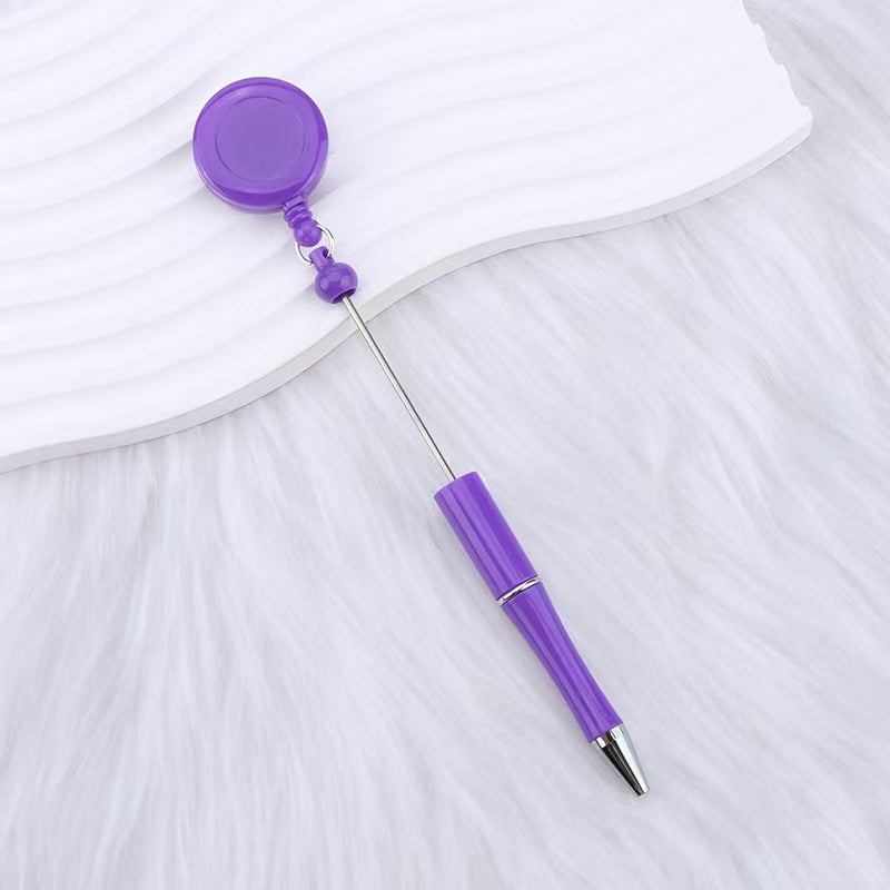 New easy-to-pull buckle beaded ballpoint pen, retractable plastic easy-to-pull retractable buckle, creative bead pen pull wire buckle