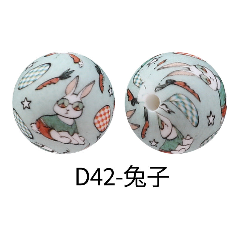 15mm new rhombus pattern silicone beads water transfer leopard print bracelet beaded jewelry silicone loose beads wholesale