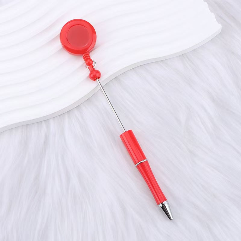New easy-to-pull buckle beaded ballpoint pen, retractable plastic easy-to-pull retractable buckle, creative bead pen pull wire buckle