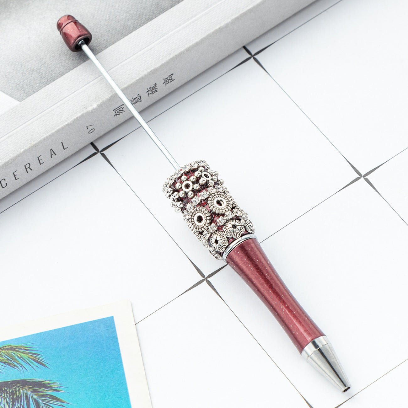 New DIY retro flower bead pen wholesale creative DIY handmade plastic bead pen cute girl heart plastic pen