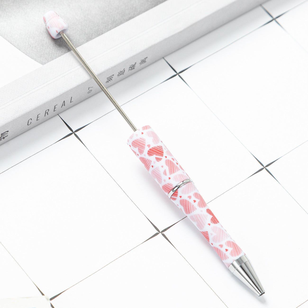 DIY plastic bead pen creative handmade leopard print floral cow bead pen wholesale printing new plastic bead pen