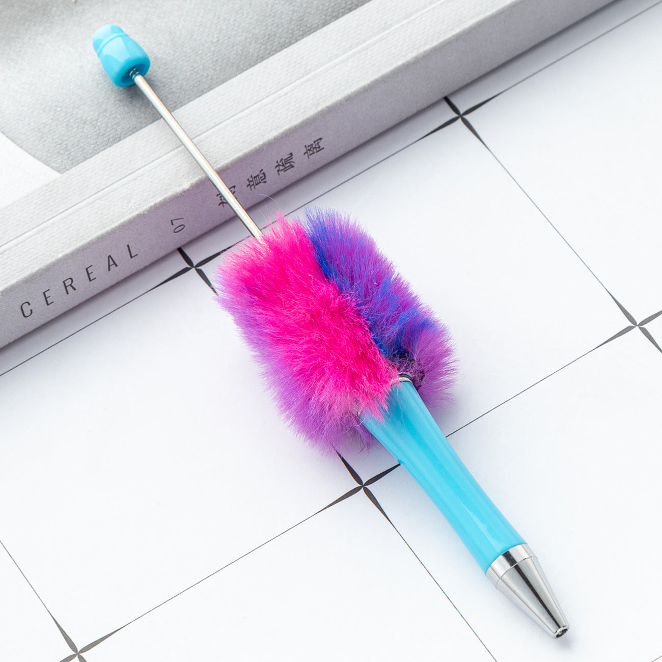 Cross-border plastic plush bead pen creative handmade DIY ballpoint pen new cartoon hairball bead pen wholesale