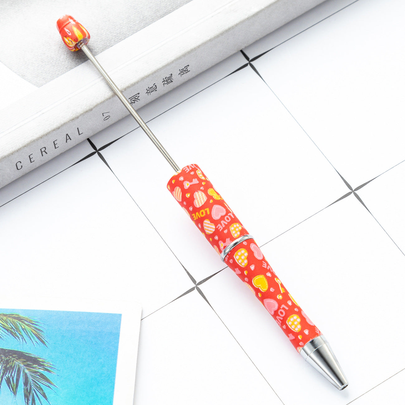 Creative DIY plastic bead pen Valentine's Day love series beaded ballpoint pen spot wholesale printing bead pen