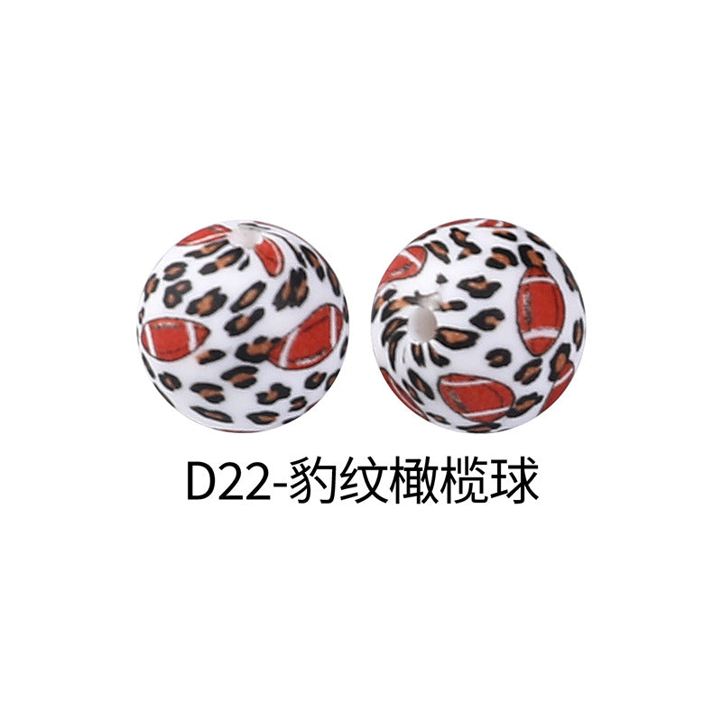 15mm new rhombus pattern silicone beads water transfer leopard print bracelet beaded jewelry silicone loose beads wholesale