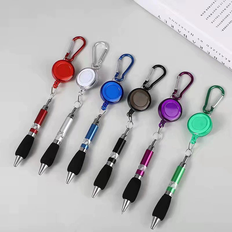 Creative DIY metal pull line pen, retractable mountaineering keychain gift pen, simple and portable stretching ballpoint pen