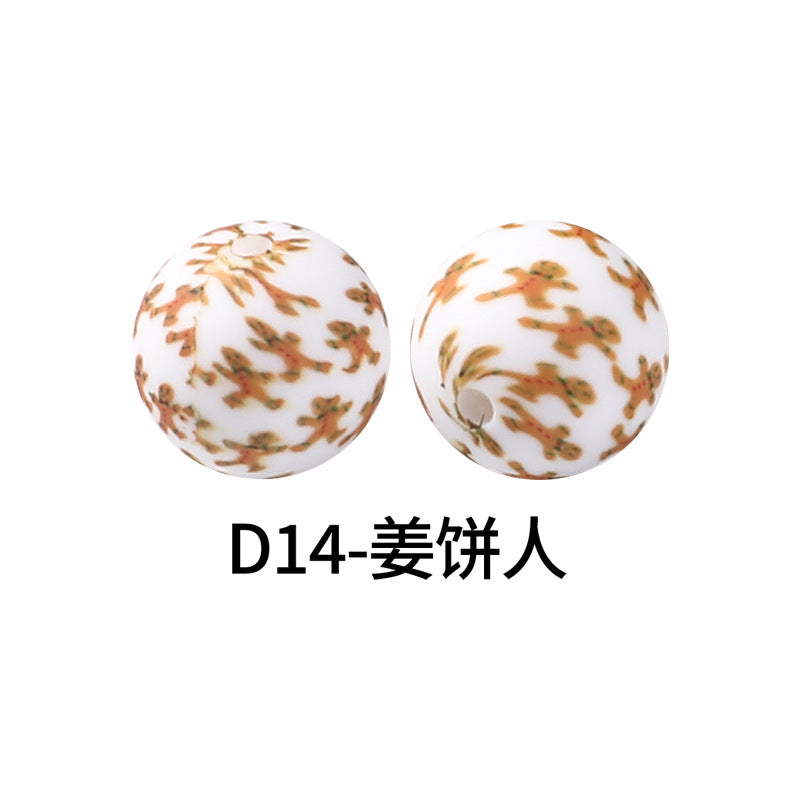 15mm new rhombus pattern silicone beads water transfer leopard print bracelet beaded jewelry silicone loose beads wholesale