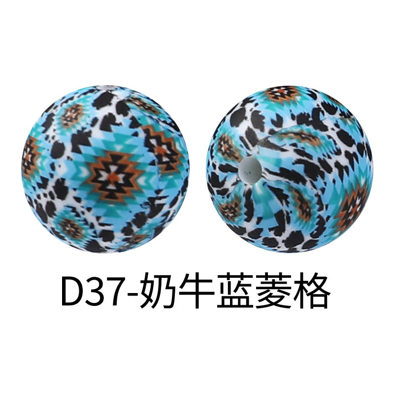 15mm new rhombus pattern silicone beads water transfer leopard print bracelet beaded jewelry silicone loose beads wholesale