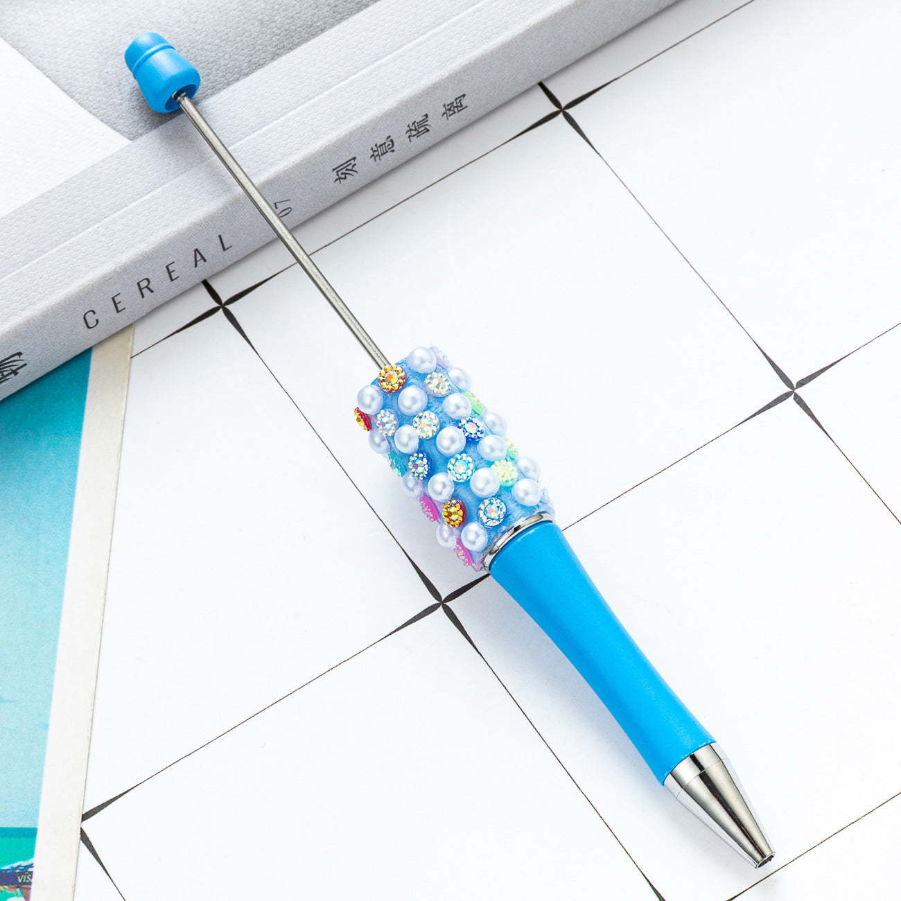 New DIY colorful pearl diamond bead pen dopamine gradual change color beaded ballpoint pen multi-color rotating bead pen