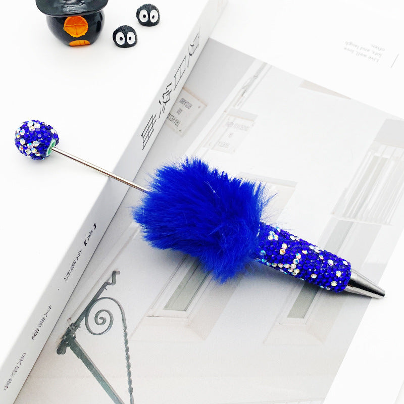 Hairball AB full drill bead pen, pen cap with drill pure hand sticker drill ballpoint pen beadedpen cute plush pen