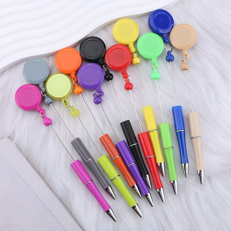 New easy-to-pull buckle beaded ballpoint pen, retractable plastic easy-to-pull retractable buckle, creative bead pen pull wire buckle
