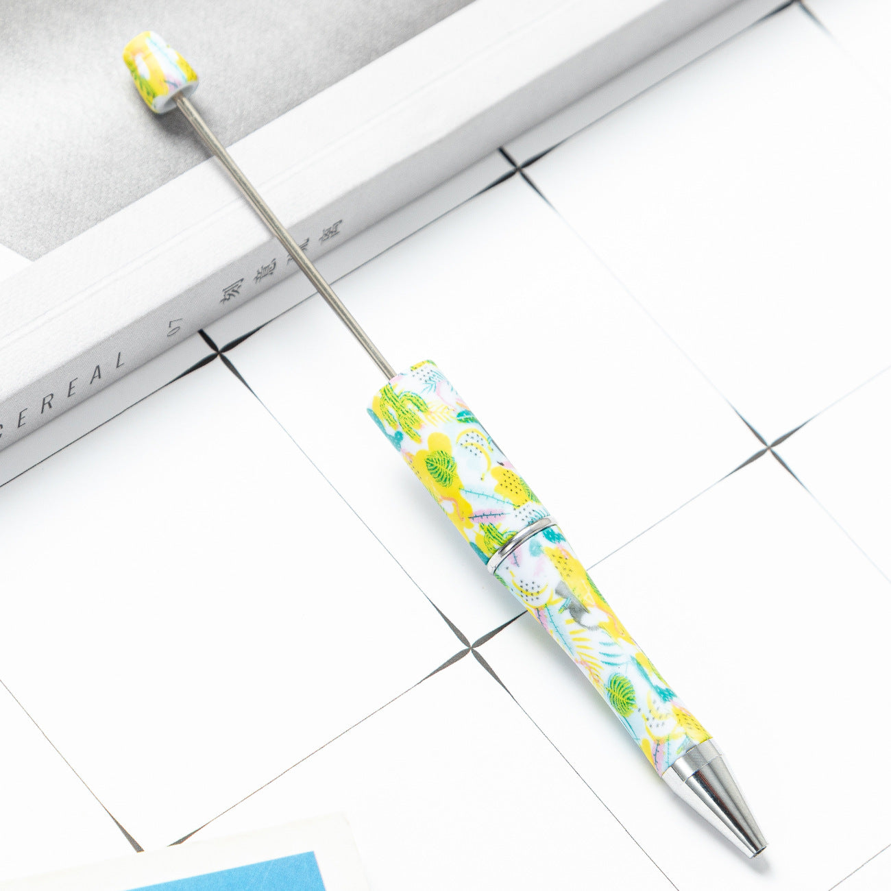 DIY plastic bead pen creative handmade leopard print floral cow bead pen wholesale printing new plastic bead pen