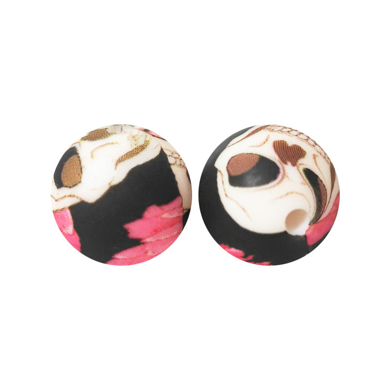 15mm Leopard Print Silicone Beads - Water Transfer Printed Daisy Round Beads for DIY Jewelry, Bead Pens, Loose Beads Wholesale #51-100