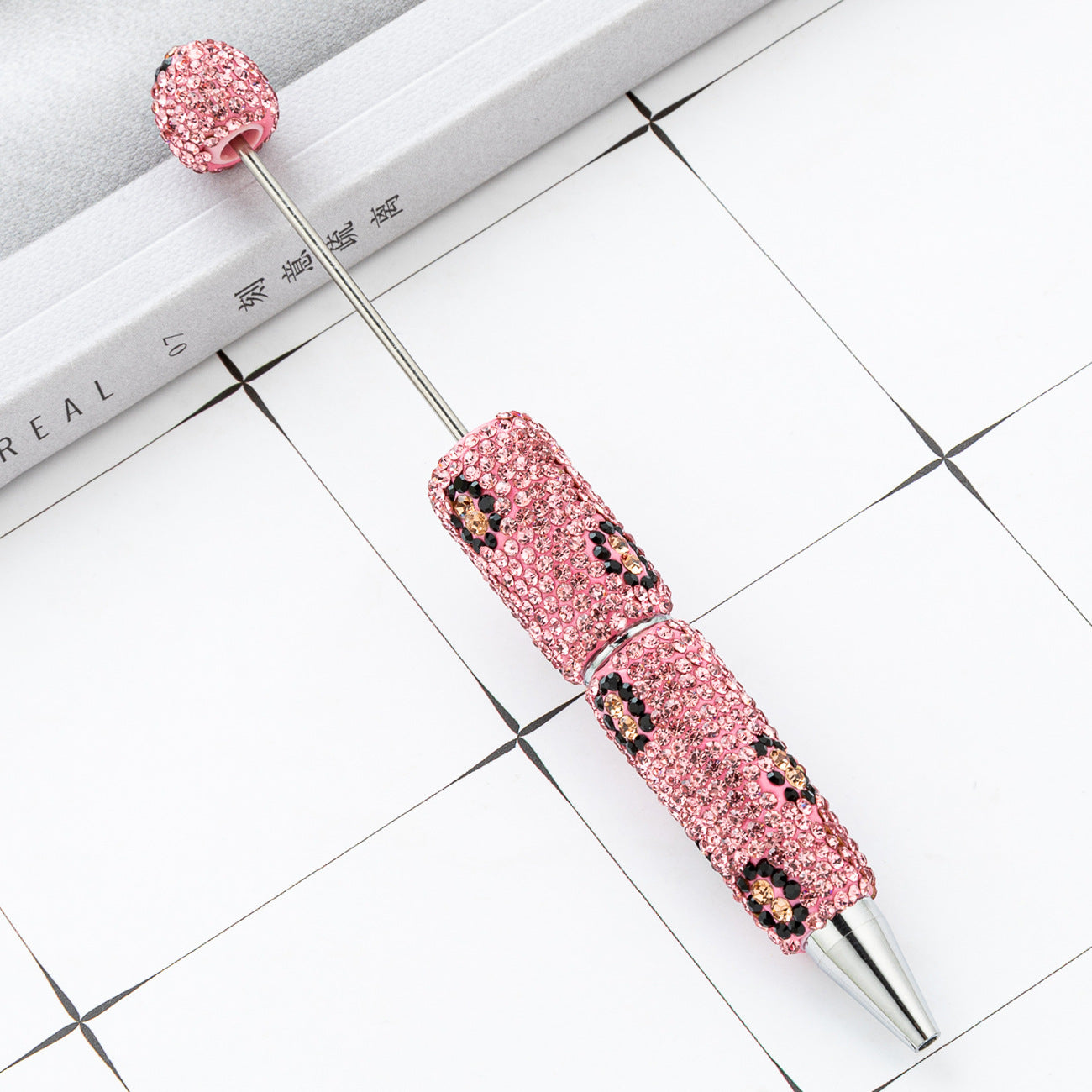 New DIY leopard print bead pen handmade diamond-set beaded ballpoint pen multi-color plastic bead pen wholesale