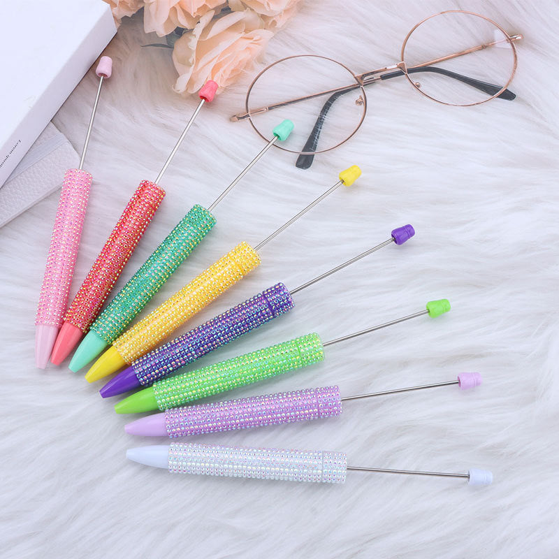 Cross-border long diamond-encrusted beaded pen DIY sticker full diamond beaded ballpoint pen creative cute girl heart gift pen