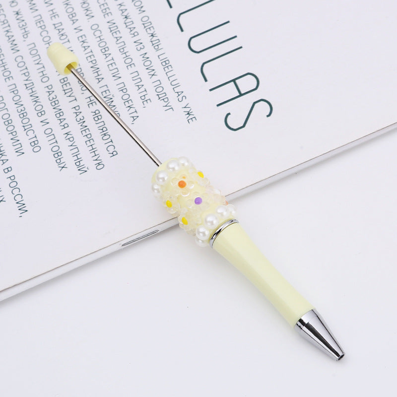 Cross-border DIY pearl flower bead pen handmade patch plastic ballpoint pen, cartoon flower bone pearl gift pen