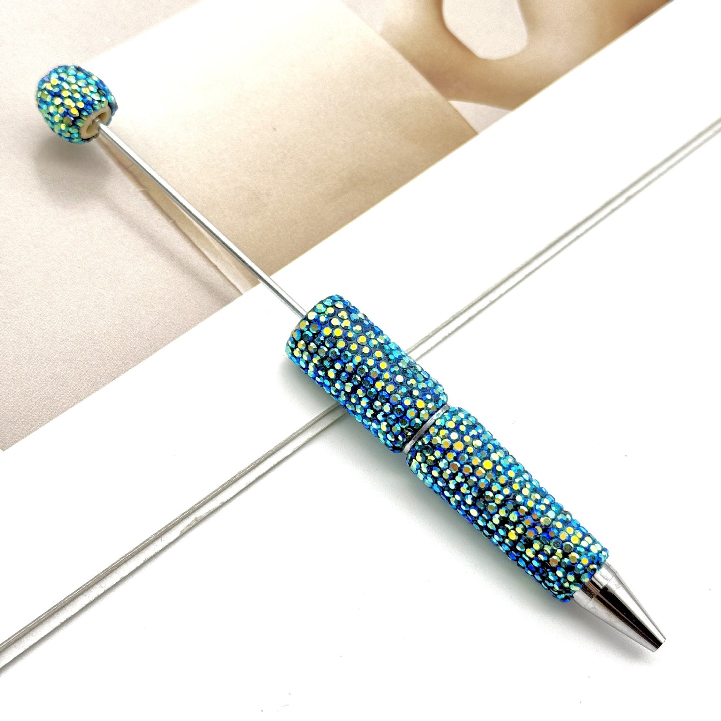 DIY electroplated colorful full diamond bead pen, colorful diamond beaded ballpoint pen, high value diamond-set bead pen in stock