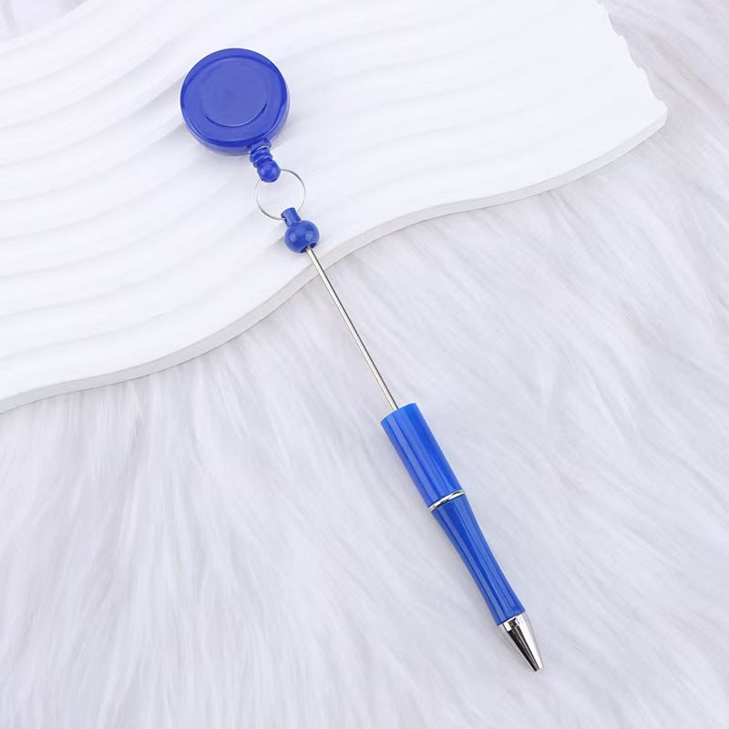 New easy-to-pull buckle beaded ballpoint pen, retractable plastic easy-to-pull retractable buckle, creative bead pen pull wire buckle