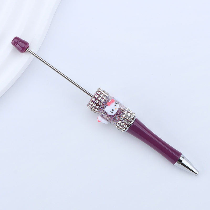 New KT cat litter sugar string bead pen DIY handmade cute fantasy cartoon cat cute jingle cat beaded ballpoint pen