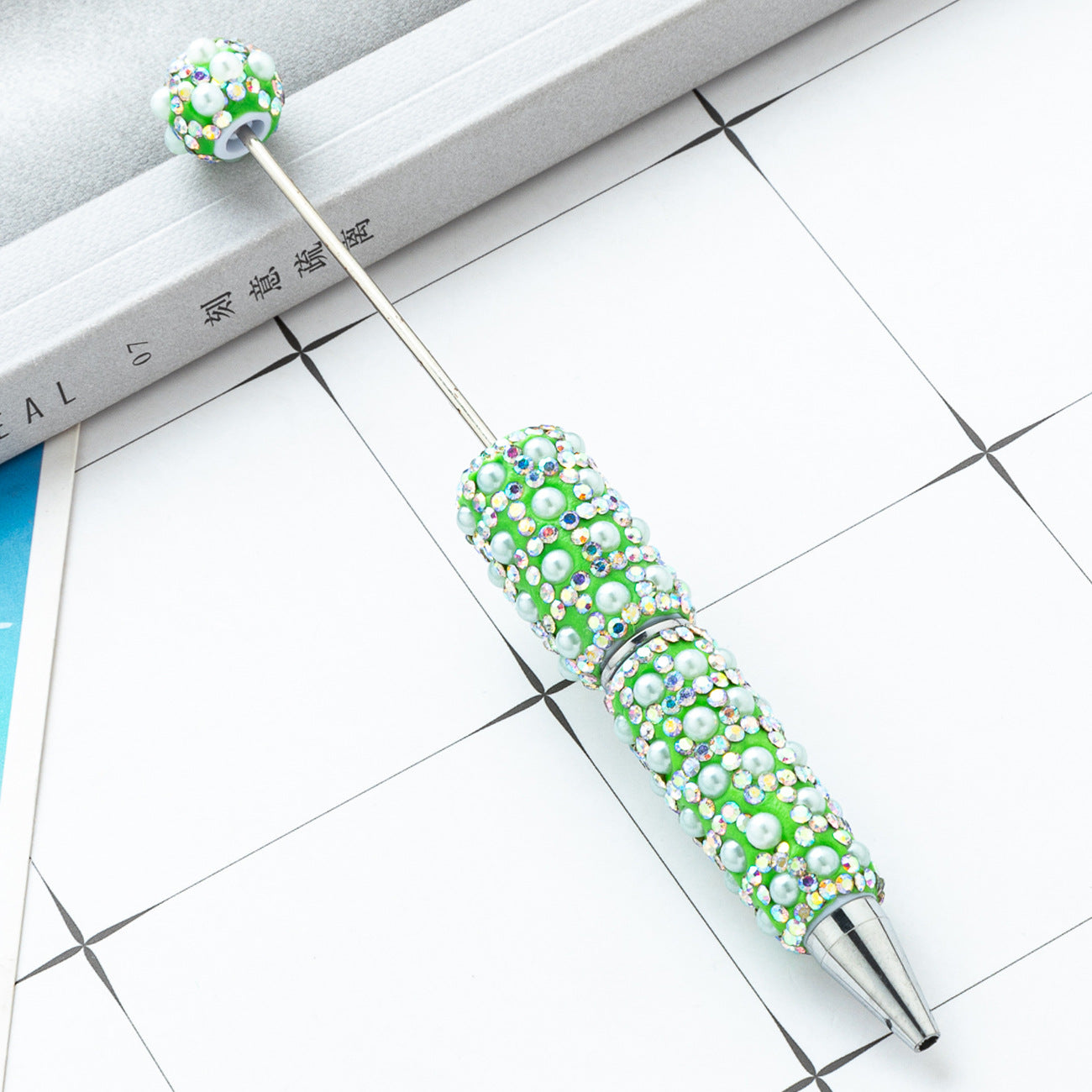 Cross-border DIY pearl bead pen handmade full of diamonds pearl bead pen swirling multi-color bead pen plastic pen