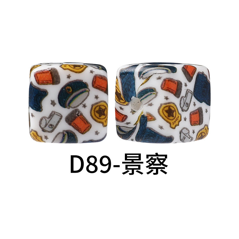 New Square Watermark Silicone Beads 14mm Beaded Spacer DIY Necklace Accessories Square Printing Beads Wholesale