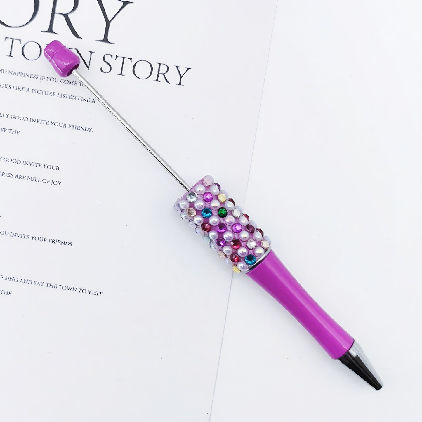 Gradual change color candy diamond bead pen DIY handmade diamond pearl agate ballpoint pen, cute creative gift pen