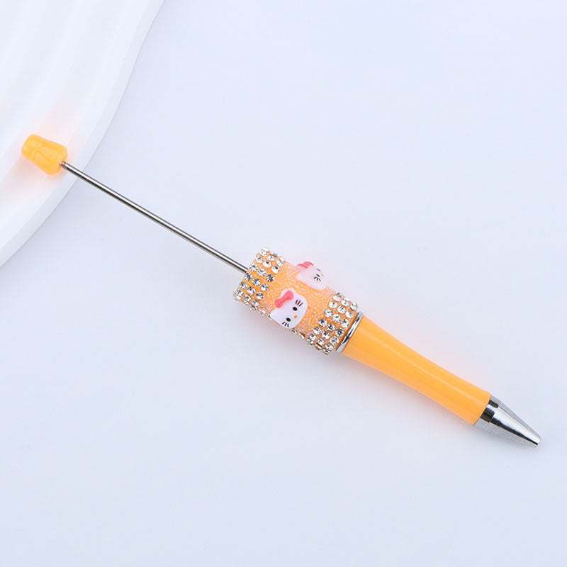 New KT cat litter sugar string bead pen DIY handmade cute fantasy cartoon cat cute jingle cat beaded ballpoint pen
