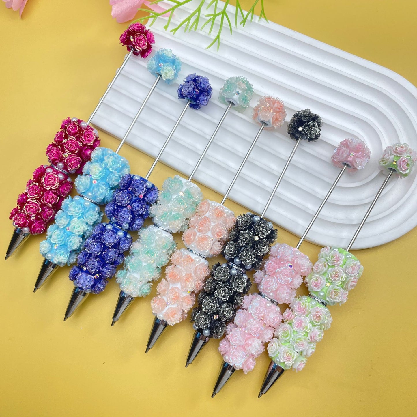 Rose pen new DIY full diamond full pearl bead pen hand sticker pearl bead ballpoint pen multi-color