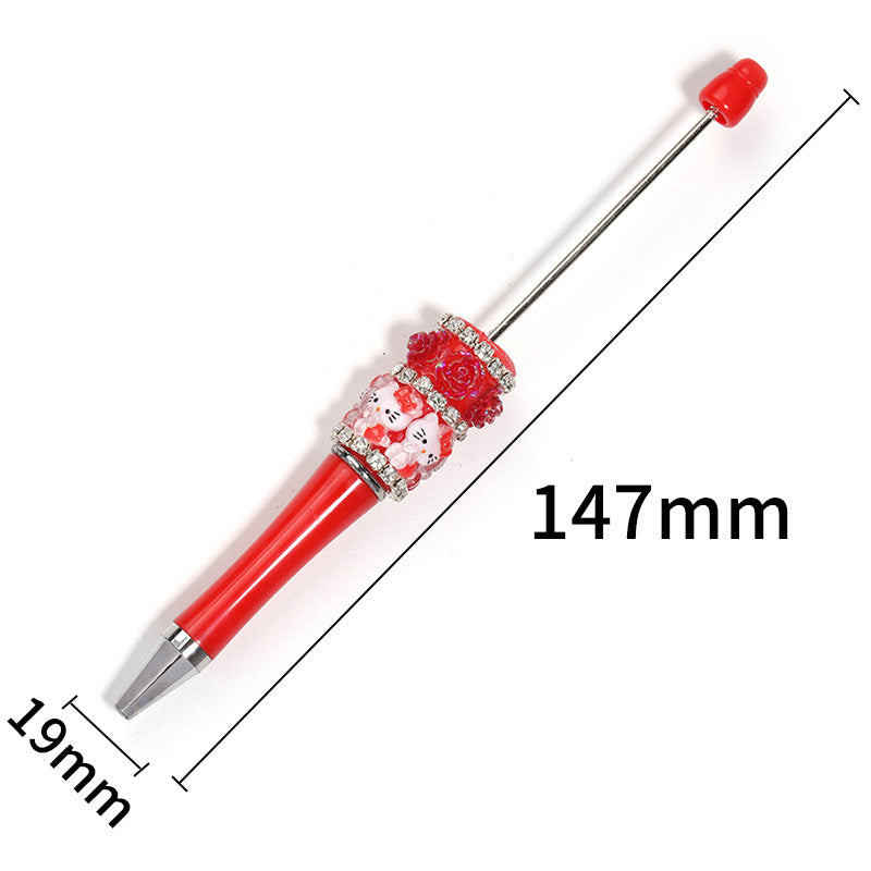 Heavy Industry DIY Resin HelloKitty Cat Camellia Rose Rhinestone Chain Beaded Ballpoint Pen