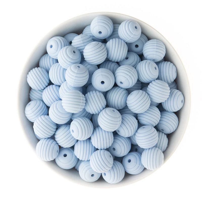 Spot 15mm silicone threaded beads food grade material baby toothpaste chain loose beads DIY accessories honeycomb beads wholesale