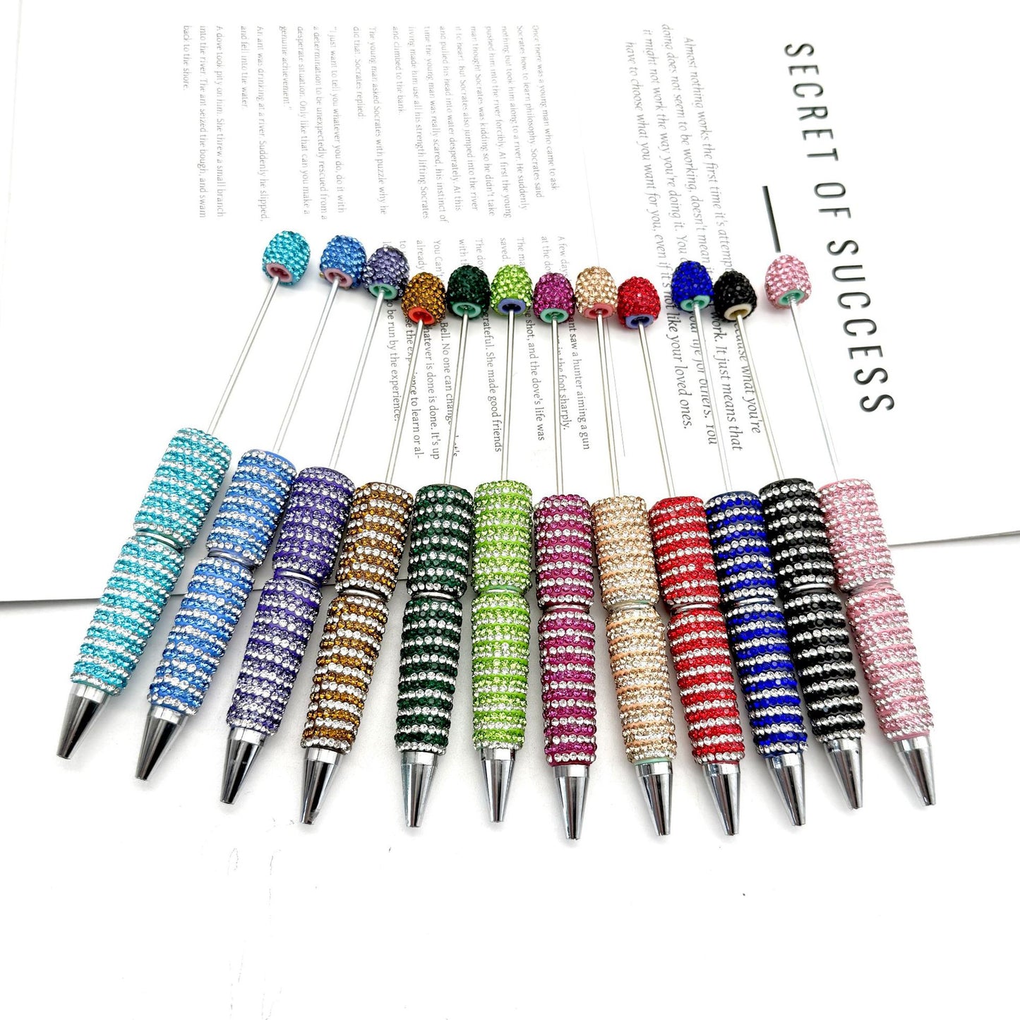Creative Stripe Full Diamond Ballpoint Pen DIY Beaded Stripe Full Diamond Multicolor Bead Pen Rotary Beaded Grain Pen