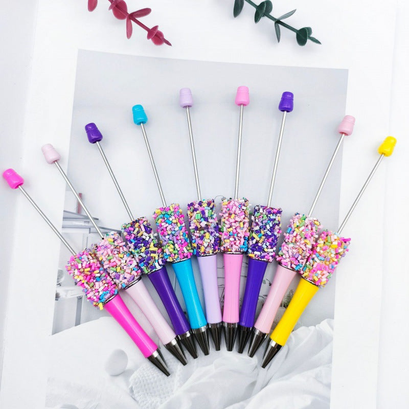 DIY colored sugar bead pen ins colored sugar needle candy cute pen, colored chocolate candy beaded ballpoint pen spot