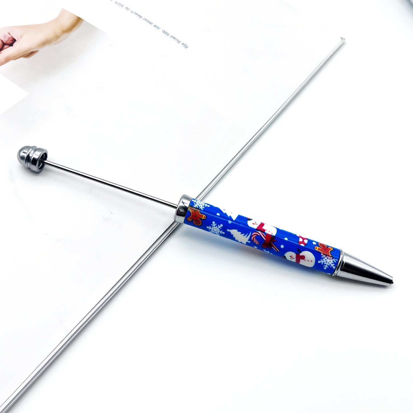 DIY Christmas bead pen, creative heat transfer flower film pattern handmade personalized beaded ballpoint pen spot wholesale