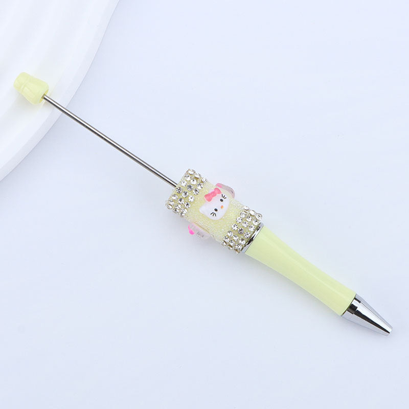 New KT cat litter sugar string bead pen DIY handmade cute fantasy cartoon cat cute jingle cat beaded ballpoint pen