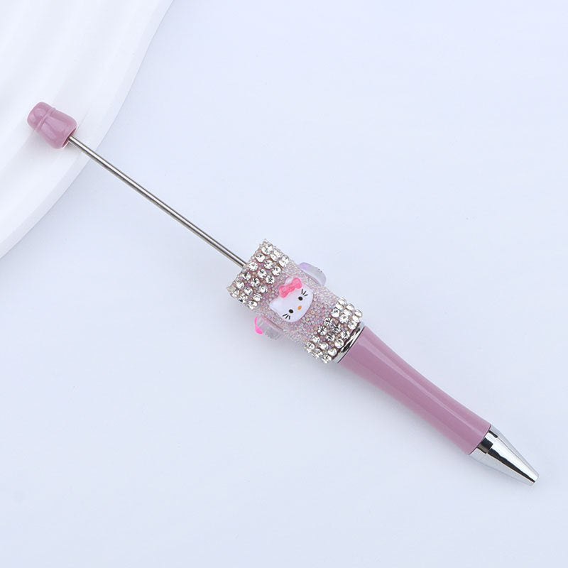 New KT cat litter sugar string bead pen DIY handmade cute fantasy cartoon cat cute jingle cat beaded ballpoint pen