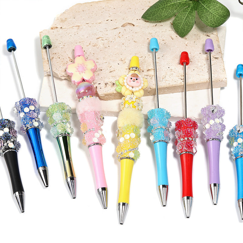 Cross-border rose bead pen wholesale creative DIY plastic beaded ballpoint pen hand sticker diamond bead pen