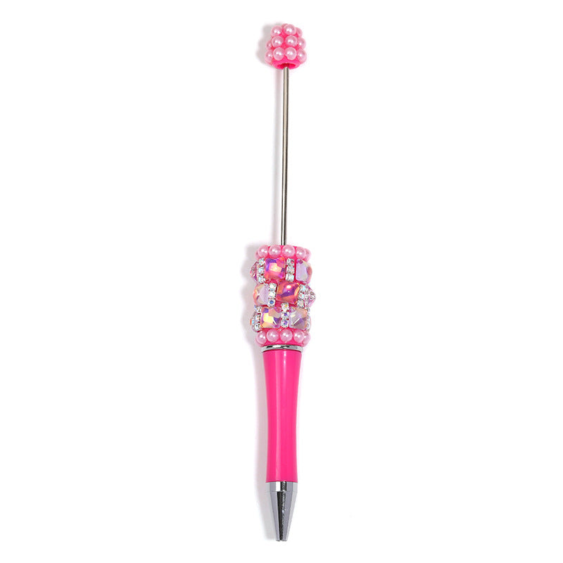 Creative DIY bead pen heavy industry high value square diamond pearl diamond bead pen multi-color plastic rotating ballpoint pen