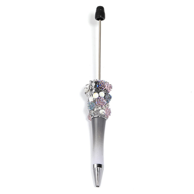 Cross-border rose bead pen wholesale creative DIY plastic beaded ballpoint pen hand sticker diamond bead pen