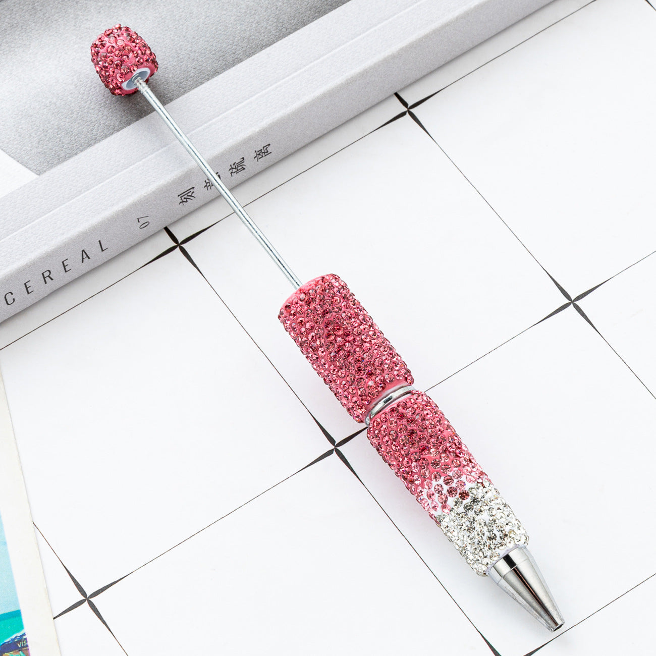 New DIY gradual change bead pen multi-color full diamond plastic beaded ballpoint pen manual diamond bead pen wholesale