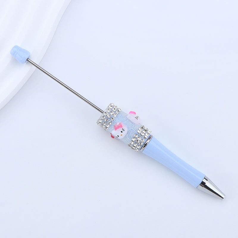 New KT cat litter sugar string bead pen DIY handmade cute fantasy cartoon cat cute jingle cat beaded ballpoint pen