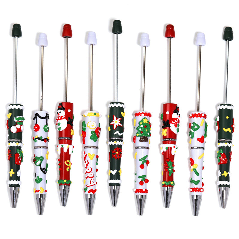 Cross-border Christmas hand-painted bead pen fashionable high-value cartoon bead pen new Santa Claus painted bead pen