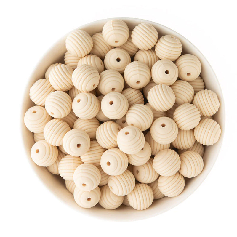 Spot 15mm silicone threaded beads food grade material baby toothpaste chain loose beads DIY accessories honeycomb beads wholesale