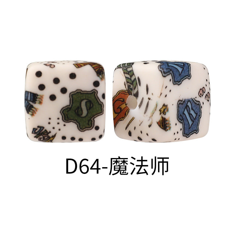 New Square Watermark Silicone Beads 14mm Beaded Spacer DIY Necklace Accessories Square Printing Beads Wholesale