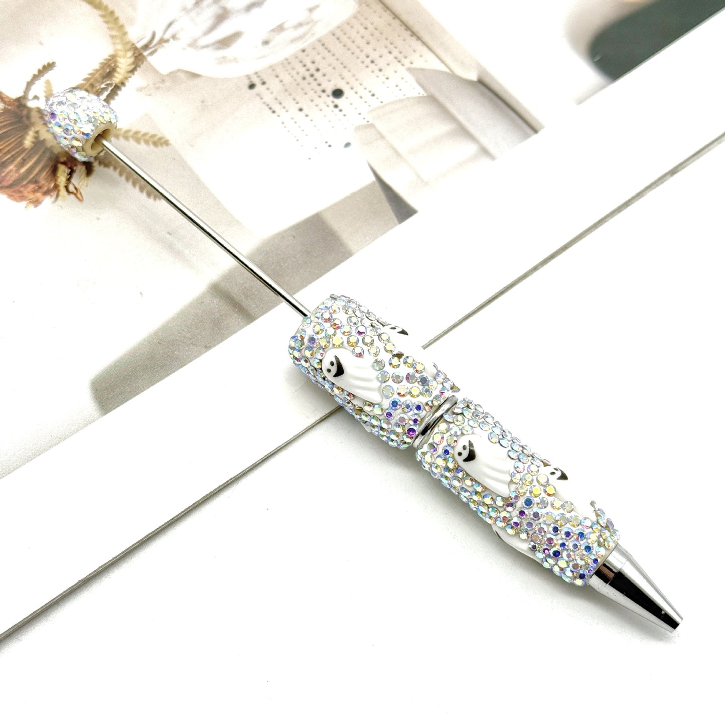 Halloween full diamond bead pen DIY skeleton pumpkin ghost series beaded ballpoint pen creative dark heavy pen