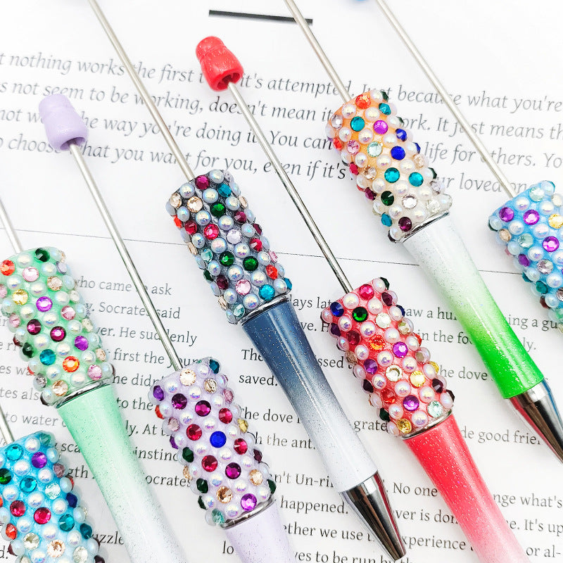 Gradual change color candy diamond bead pen DIY handmade diamond pearl agate ballpoint pen, cute creative gift pen