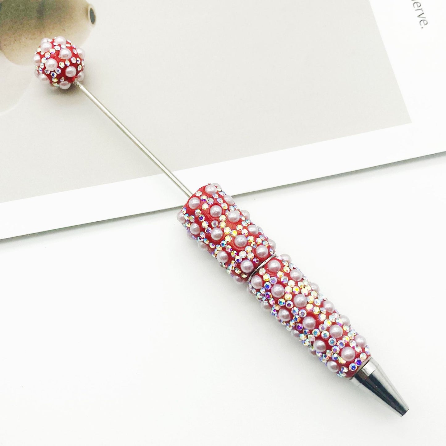 Cross-border heavy industry full of pearl bead pens, creative gradual change wearing beads DIY ballpoint pen gifts Colorful pearl pens