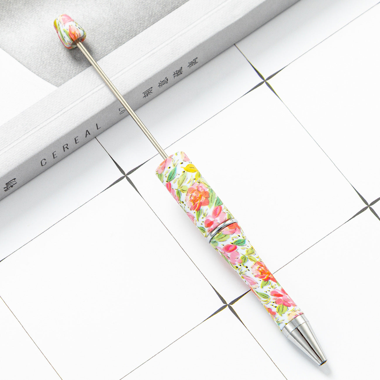 DIY plastic bead pen creative handmade leopard print floral cow bead pen wholesale printing new plastic bead pen
