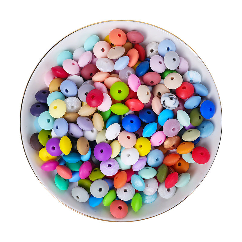 Spot Silicone Beads European and American Jewelry 12mm Small Beads DIY Necklace Beaded Oval Lentil Loose Beads Wholesale