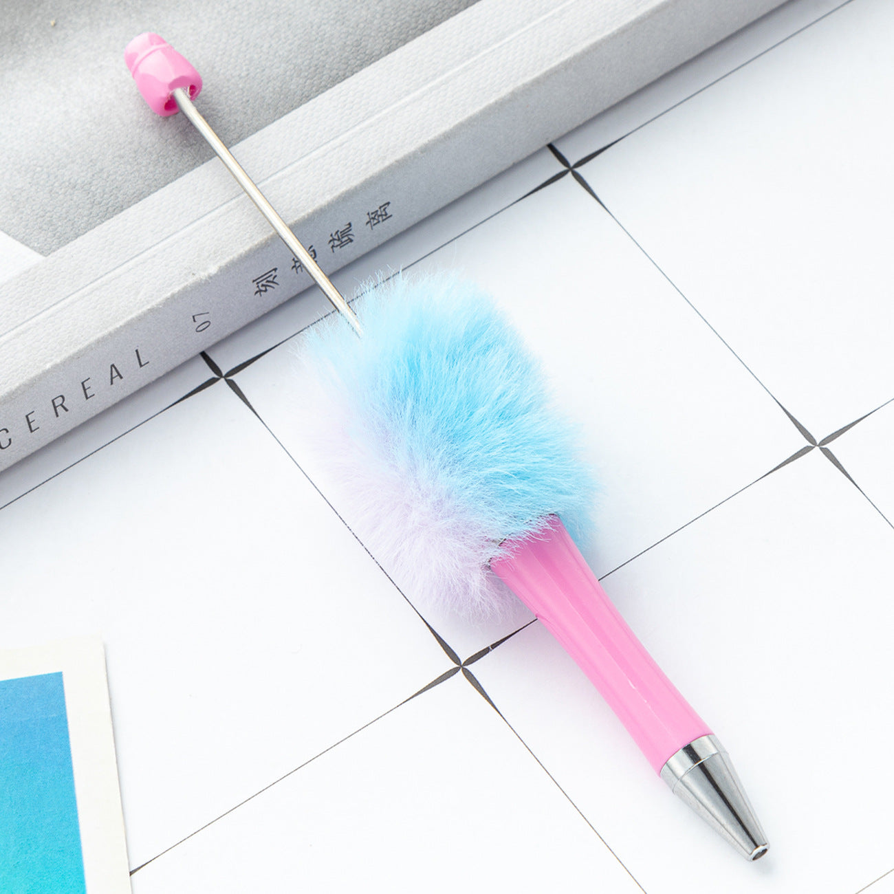 Cross-border plastic plush bead pen creative handmade DIY ballpoint pen new cartoon hairball bead pen wholesale